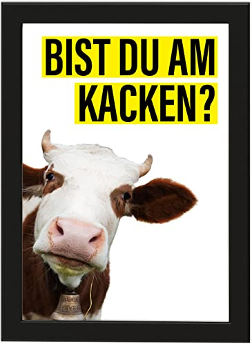Toilette Badezimmer Deko Bild Bist du am kacken? Kuh Dekoration (20 cm x 30 cm mit Rahmen)