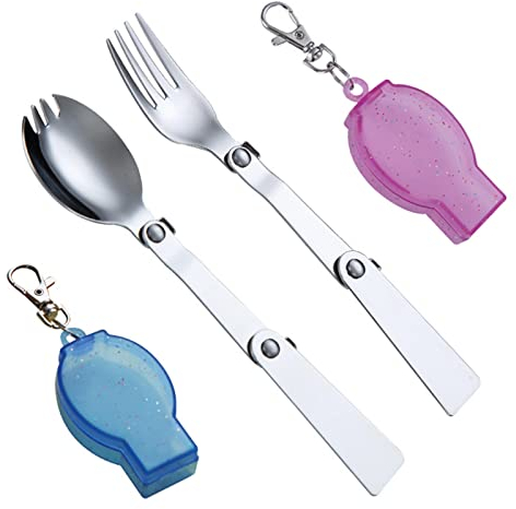 Vastsea 2 Stück Klappgeschirr, Gabeln und Löffel aus Edelstahl 304, Klappbar Löffel, mit Haken Aufbewahrungs Box, für Reisen, Camping, Picknick, Andere Outdoor-Aktivitäten