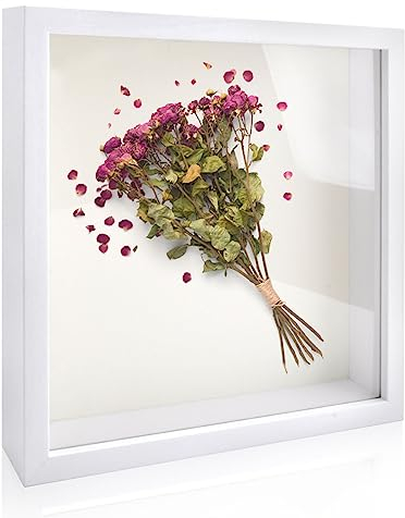 DAWRIS 3D Bilderrahmen zum Befüllen Bilderrahmen 20x20 cm für Objekt bis 3cm Objektrahmen Weiß mit Glas für Fotos,Blumen,DIY Erinnerungsstücke,Deko Wand