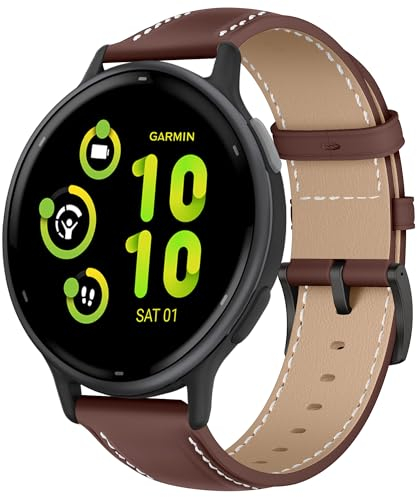 KoGiio Vintage Leder Armband 20mm für Garmin Vivoactive 6/5/Vivomove Trend/Sport/Venu Sq 2 Music/Sq 2/2 Plus, Herren Damen Ersatz Weich Uhrenarmbänder Rotbraun