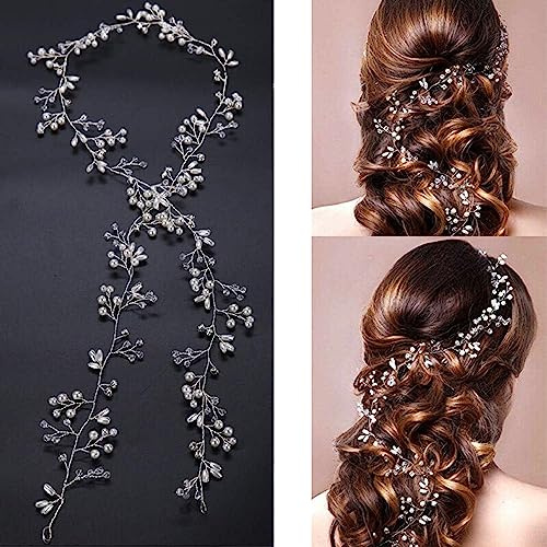 Accessoire Mariage 50cm - Bijoux Perles Cheveux Décoration Strass Mariée Chapellerie Vigne Fleur pour Femme Fête Anniversaire