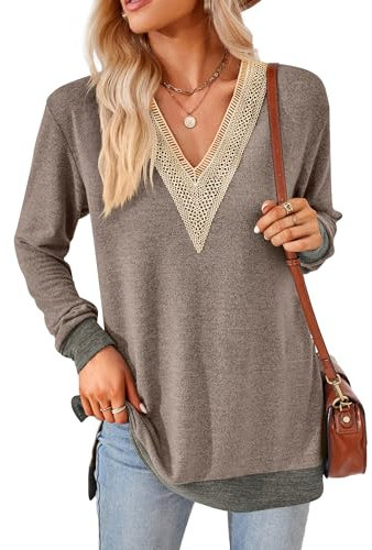 iChunhua Ladies Dressy Long Sleeve Tops Ladies Long Jumpers Size 14 Coffee Brown L