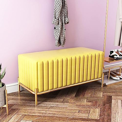 GArcan Ottomane-Sitzbank aus Samt im nordischen Stil, Schuhbank für den Eingangsbereich und Bank am Bettende im Schlafzimmer und Fußstützenhocker im Wohnzimmer, Moderne Multifunktions-Sofabank-Gelb