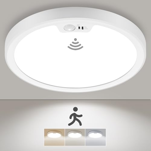 LINEWAY LED Deckenleuchte mit Bewegungsmelder, Rund Deckenlampe Bewegungssensor(Warmweiß/Neutralweiß/Kaltweiß), Ø22cm 18W 1600LM Deckenlampe mit Bewegungssensor für Flur Keller Badezimmer