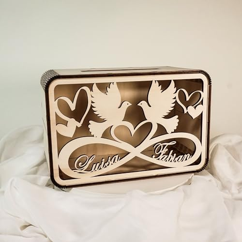 Hochzeitbox Holz Box Kiste zur Hochzeit I Empfang von Geldgeschenken im Briefumschlag Kuvert personalisiert