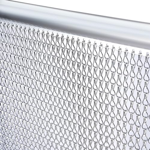 Gluwoer Aluminium Chain Curtain 100 x 210cm Metal Door Fly Screens Insect Control Curtain for Doorways (Silver)