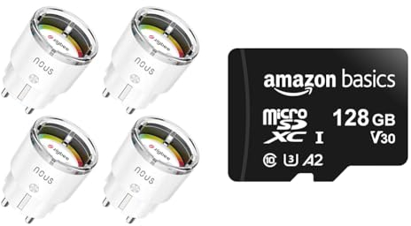 NOUS A1Z Zigbee Steckdose & Amazon Basics – MicroSDXC-Speicherkarte, 128 GB, mit SD-Adapter, A2, U3, 100 MB/s max. Lesegeschwindigkeit, Schwarz