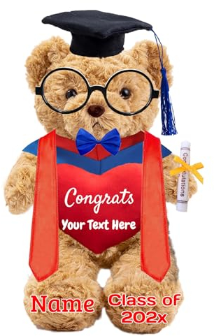 Personalisierter Abschluss-Teddybär mit Brille und Abschlussschal, Abschlussgeschenke für Ihn 2024 mit Text, Abschlussbär als Personalisierte Abschlussgeschenk für sie zum Abschluss 2024 (26cm-Text)