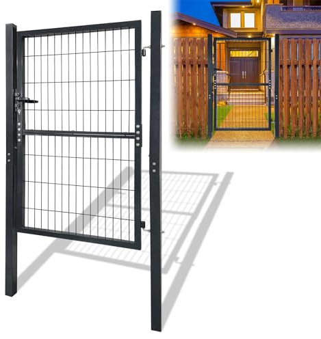 JNGLGO Gartentor Gartentür aus Verzinktem Stahl - 150x 100cm Anthrazit Doppeltor Zauntor Abschließbar mit Schloss, Türklinke und Schlüssel Gartentore für Stabmatten Zaun Hof