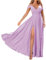 KURFACE Brautjungfernkleid mit V-Ausschnitt, lang, Brautjungfernkleid, Chiffon, Hochzeit, Abendkleider für Damen, WSX495, Flieder, 36