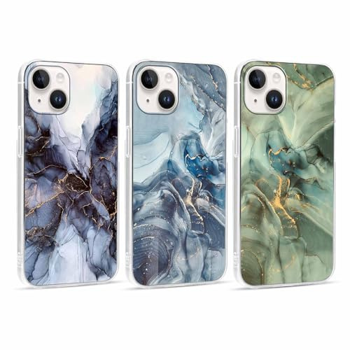 Xylota 3 Stück Handyhülle für iPhone 13 Mini 5,4 Hülle, Transparent Mode Case mit Aesthetic Marmor Muster, Weich Silikon Ultra Dünn TPU Stoßfeste Kratzfest Schutzhülle Cover für iPhone 13 Mini,01