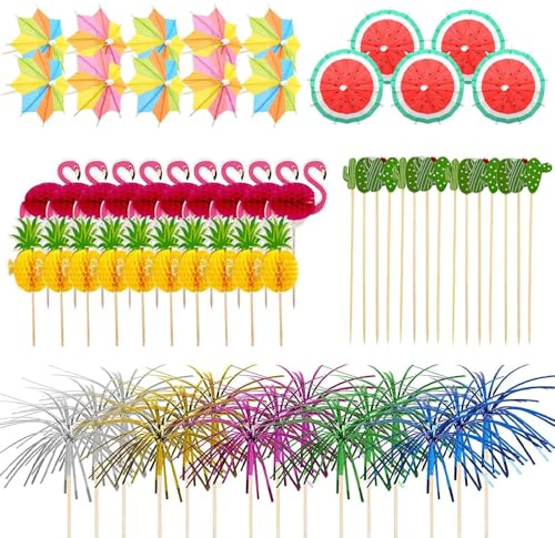 150 Stück Cocktail Zubehör Deko, Party Cocktail Schirmchen Cocktail Feuerwerk Sticks Cocktail Dekoration Set für Cocktail Party, Cocktail Deko