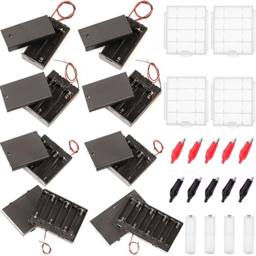 EatPitaya 10Pcs Battery Holder with Switch 1, 2, 3, 4, 6, 8 AA and Cover Female Socket + 10Pcs Battery Alligator Clip + 4Pcs AAA to AA Battery Holder Converter + 4Pcs 4 AA Battery Storage Case