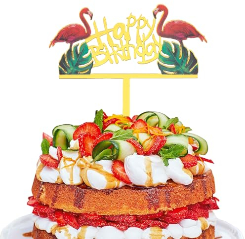 DazzJoy Acryl Happy Birthday Tortendeko,Flamingo Cake Topper Geburtstag,Flamingo Tortendeko Geburtstag,Kuchen Deko Geburtstag,Acryl Kuchendeko Geburtstag