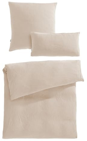 Pure Label Musselin Bettwäsche 155x220 cm mit einem Kissenbezug 80x80 cm und einem Kissenbezug 40x80 cm aus 100% Baumwolle - Traumhaft weiche, kuschelige Bettwäsche-Sets in beige