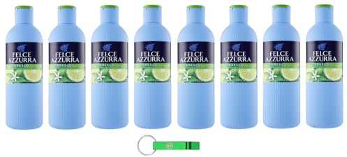 8x Felce Azzurra Bagnodoccia Fresco Körperwäsche,Duschgel Bergamotte- und Zedernblüten Unverwechselbarer Duft, spendet der Haut Feuchtigkeit 650ml + Beni Culinari Kostenloser Schlüsselanhänger