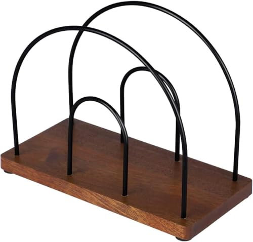 Porte-serviettes en papier avec base en bois, porte-serviettes en métal (rond) et porte-serviettes en bois, convient pour les restaurants, les cafés et autres lieux