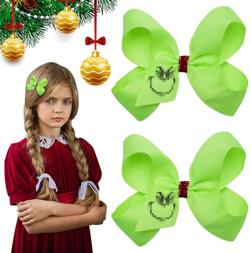 VOCDEMERI Haarspangen 2 Stück Haarschmuck Zubehör Weihnachtsspangen grüne Haaraccessoires Weihnacht Deko für Kinder,Mädchen