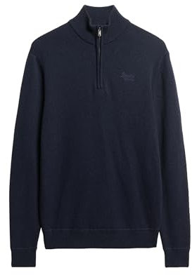 Superdry Herren Essential Strickpullover mit Halbreißverschluss und Stickerei Finster Marineblau XL