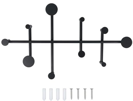XLSBZ Kleiderhaken Wand Moderne Wandarderobe Metall Garderobenhaken mit 10 Haken,Minimalistische Garderobenleiste Wandhaken für Jacken, Schals (Schwarz)