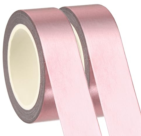 PATIKIL Solid Foil Washi Tape, 2 Rolls Low Tack Self Adhesive Decorative Tape for Journaling, Scrapbooking and Gift Wrapping, Rose Gold 3/5 Inch x 32 FT