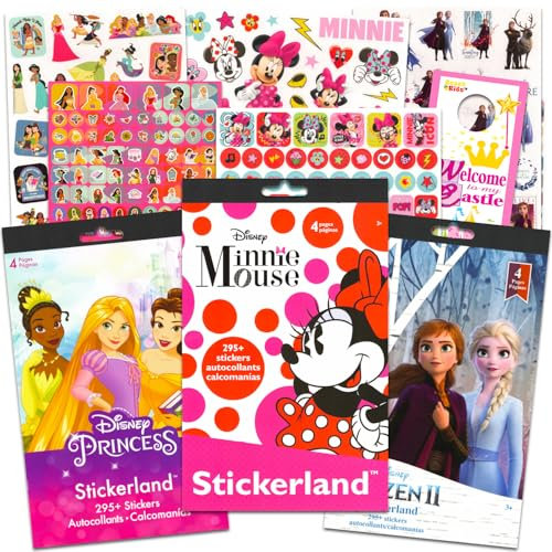 Disney Aufkleber-Party-Set für Mädchen – Bündel mit über 880 Aufklebern mit Minnie-Maus, Disney Prinzessin und Disney plus Türhänger (12 Aufkleberbögen)