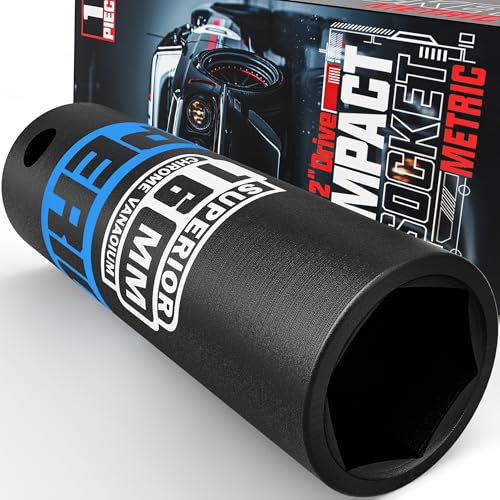 KIRXST 1/2 Drive 16mm Deep Impact Socket, 6 Point CR-V Deep Socket, 78mm Length, Auto Trucks Car Tires Repairing DIY Mechanic Tool