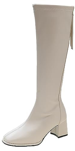 Stivali Donna Tacco Stivali Donna con Tacco Coperto Scarpe Donna Estive Stivali Estivi Donna Bassi Bianchi Stivaletti Pelle Stivali Alti Donna sopra Il Ginocchio Senza Tacco