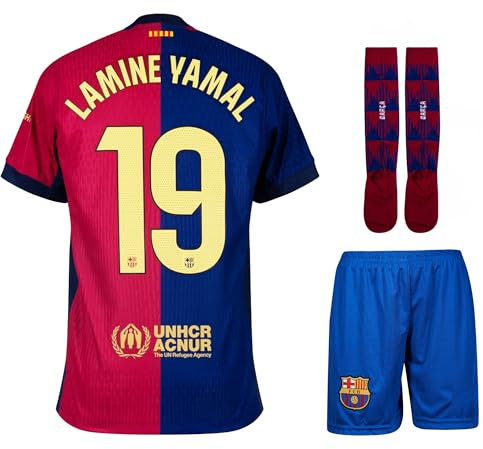 IHIMI Yamal #19 Ensemble maillot, short et chaussettes de football pour enfant, style domicile Barça 2024/25, pour les fans de Yamal, tailles 128 à 176, bleu, 176