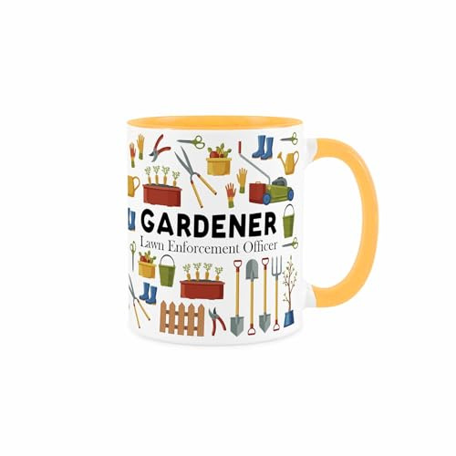 Purely Home Gardener Mug - Humorous Landscaping & Gardening Job Themed Novelty Gifts - Tea/Coffee Hot Drinks Golden Yellow Ceramic Cup Present