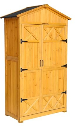 sweeek - Gartenhaus 105 cm aus Tannenholz, 6 Stauräume, B 105x T 55,5 x H 178,5cm