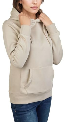 DENIMFY Hoodie Damen Regular Fit DFEmma Kapuzenpullover Pullover Cross-Over Kragen Beige S, Größe:S, Farben:Light Sand