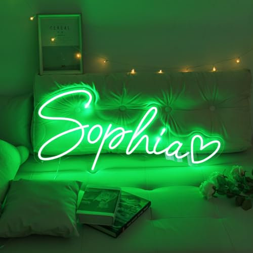 Personalisiertes Neonlicht Mit Name Neon Schild Leucht Leuchtschilder LED Helligkeit Einstellbar Dekoration Party Hochzeit Weihnachten Geburtstag Abschlussball Bar Wand Deko USB Neon Signs (Grün)