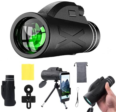 Zoom Monokular 12x40 Teleskop für Erwachsene - Kompaktes HD Monokular mit BAK4 Prisma FMC Objektiv - Hochleistungs Fernrohr mit Phone Halterung Stativ für Vogelbeobach Reisen Jagen Wandern