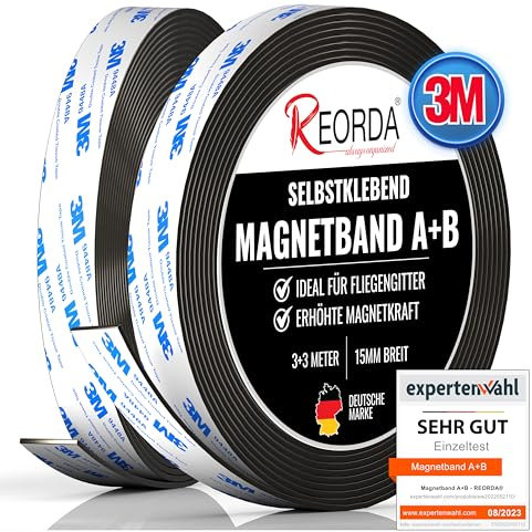 REORDA® Magnetband A B (EXTRA STARKER 3M KLEBER) selbstklebender Magnetstreifen für Fliegengitter & Moskitonetze für beste gegenseitige Anziehung - Magnetband selbstklebend