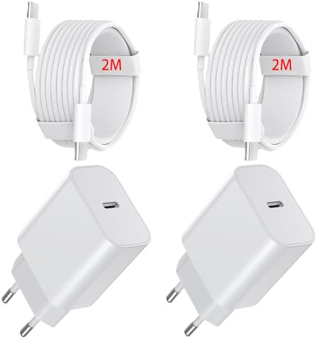 Chargeur USB C Rapide for iPhone 16/16 Pro/16 Pro Max/16 Plus/15 Pro/15 Pro Max/15 Plus, 25W Type C Prise Adaptateur et 2 câbles Mural Secteur Alimentation (4-Pack)