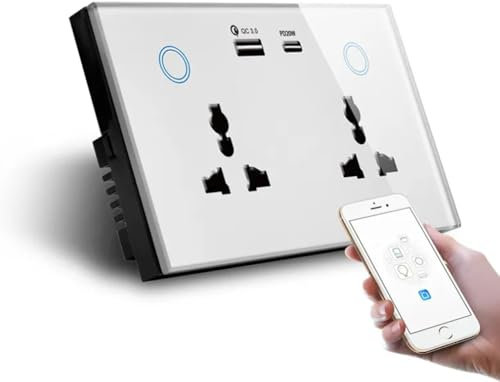 Wifi Double Socket with PD Support Quick Charge USB with Type C (White)