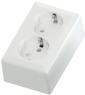 Temolink Euro Classic 2 Fach Steckdose, 2 Schuko Aufputz Wandsteckdose, 250V 16A, 103 x 65 mm Steckdosen, Weiß