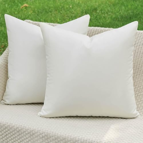 Kiatuniya Outdoor Kissenbezug 40x40 Beige Kissen Wetterfest Sofakissen Dekokissen Wasserdicht Kissenhülle Dekorativ Modern Sommer Kissenbezüge für Garten Sofa Balkon Terrasse Deko 2er Set