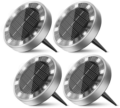 Peasur Solar Bodenleuchten Aussen, 4 Stück 8 LED Solarlampen für Außen Garten Wetterfest, Solarleuchten Gartenbeleuchtung für Boden Weg Rasen Gehweg Kaltweiss