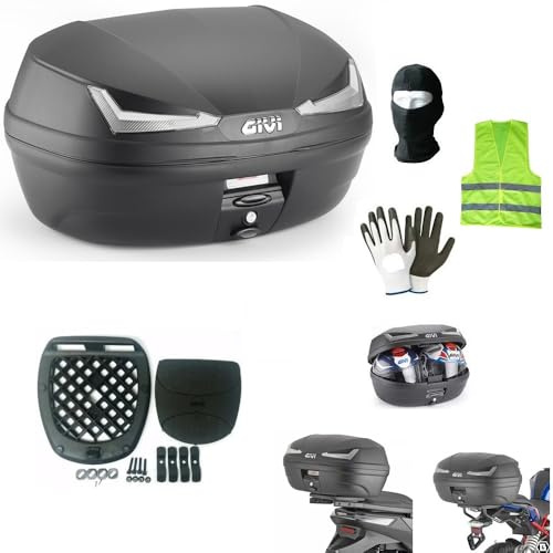 Compatible con Honda Vision 110 Maleta BAÚL Moto Scooter TOPCASE MONOLOCK 45L Negro con Placa Y Kit para FIJACIÓN A SU PORTAEQUIPAJES