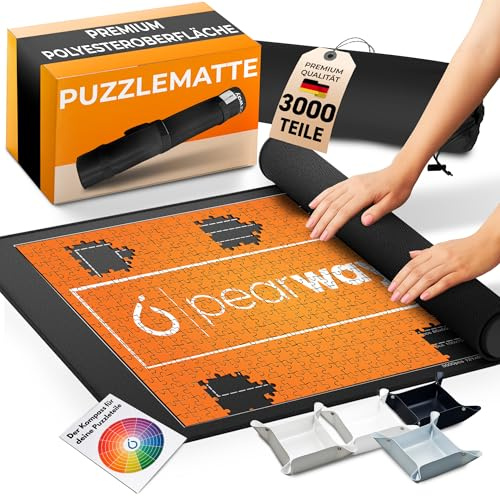 PEARWAY Puzzlematte 3000 Teile zum Aufrollen - inkl. Sortierschalen & sanft gleitender Oberfläche statt rauem Filz - Puzzle Matte - Puzzleunterlage - Puzzleteppich - Puzzlerolle - Puzzle Aufbewahrung