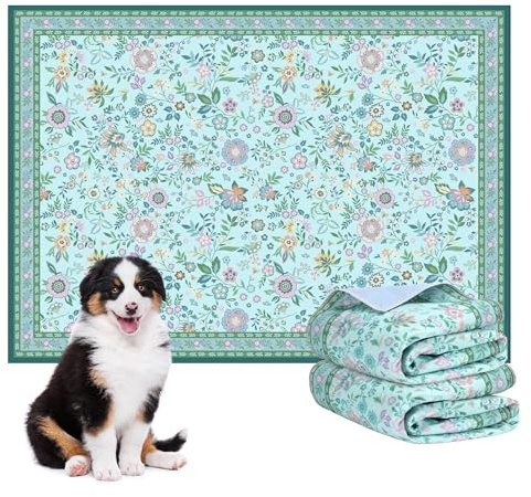 Baodan Welpen Unterlagen Waschbar, 2 Pack PIPI Matten für Hunde 90x60 cm | Blumenmuster inkontinenzunterlage waschbar für Inkontinenz, Töpfchentraining und Laufstall, Grüne Blumenmuster