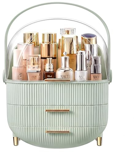 TidyTrove Makeup Organiser- Multi-Function Make up Organisers 3-Layer Drawers Storage Cosmetics Skincare Organiser with Clear Dustproof Waterproof Cover, For Bathroom Vanity Table Desktop, Green