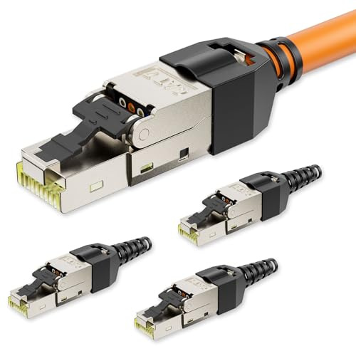 iwillink RJ45 Stecker Werkzeuglos CAT7 Netzwerkstecker, 10Gbit/s, 4 Stück | LAN Stecker Ethernet Verlegekabel, Premium LSA Schneidklemme, CAT6 CAT6a CAT7 Netzwerkkabel, PoE-Unterstützung