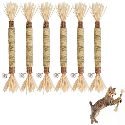 Butyeak Masticar Palos Gato, 6 Piezas Palitos de Catnip para Gatos, 22cm Palitos de Matatabi para Gatos, Juguetes de Hierba Gatera, Catnip Juguetes con Campana para Limpieza de Dientes