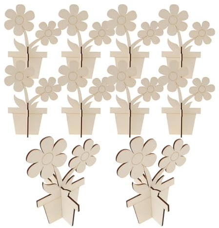 GAROZATION 10Pcs Wooden DIY Flower Craft Kit Unfinished Wood Flowers for Painting and Home Decor, Natural Wood Floral Ornaments for Tabletop Decoration and Craft Supplies