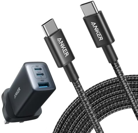 Anker USB C Charger (Nano II 65W) and USB C Charger Cable, PPS 3-Port Fast Charger Plug for MacBook Pro/Air, iPad Pro, Galaxy S20, Dell XPS 13, Note 20/10+, iPhone 17/16/16 Pro, Steam Deck, and More