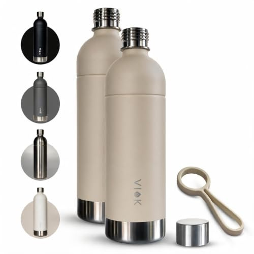 Flasche für Aarke Carbonator 3 & 2, Smeg, Brita SodaOne, Sodapop Cooper & Philips GoZero – 1,3L Edelstahl Ersatzflasche, spülmaschinenfest, Alternative Aarke Flasche - mit Tragegriff (2, Sand)