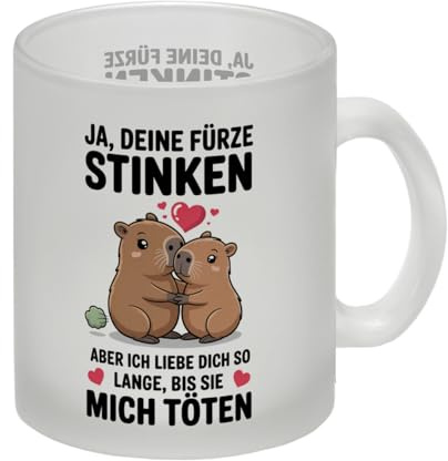 speecheese Glas Tasse Capybara Pärchen - Ja, deine Fürze STINKEN Lustige | Spruch-Tasse für Büro und Zuhause Valentinstag